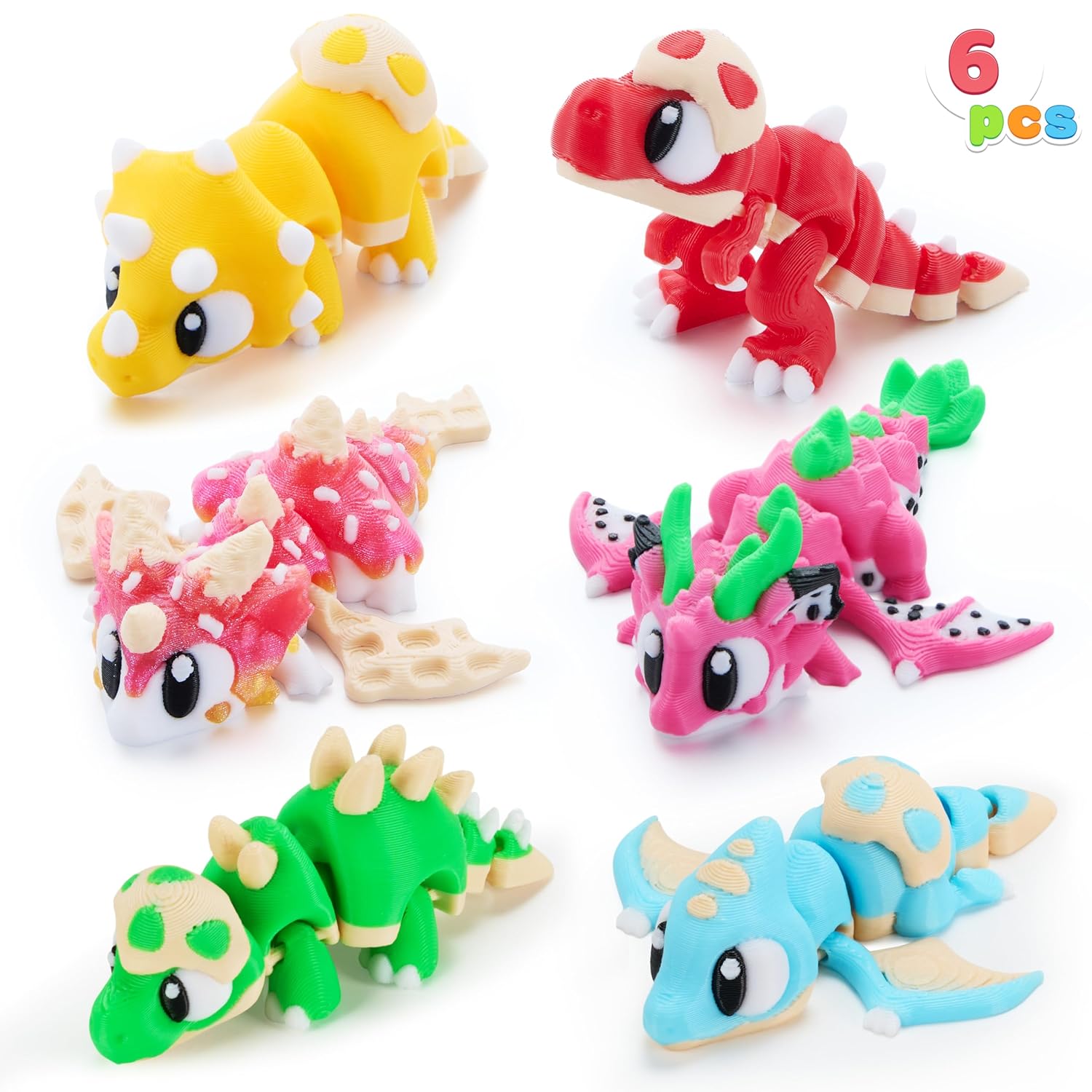 JOYIN 6 Pcs Multiple Color Cute 3D Printed Dragon, Colorful 3D Printed Flexible Articulated Dragon Fidget Toys for Home Office Desk Decor, Autism Stress Relief Fidget Toys for Birthday Valentine Gift
