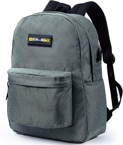 Mochila escolar, mochila ligera para laptop con puerto de carga USB, mochila para la universidad (no incluye parche de velcro), Gris (Graphite