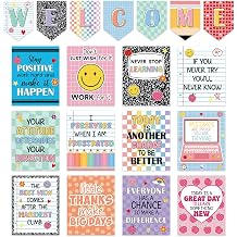 19Pcs Welcome Back to School Posters Composition Notebook Classroom Decor Composition Pencil Apple Motivational Poster Pastel Checkered Bulletin Board Set for Elementary Middle High School Wall Art