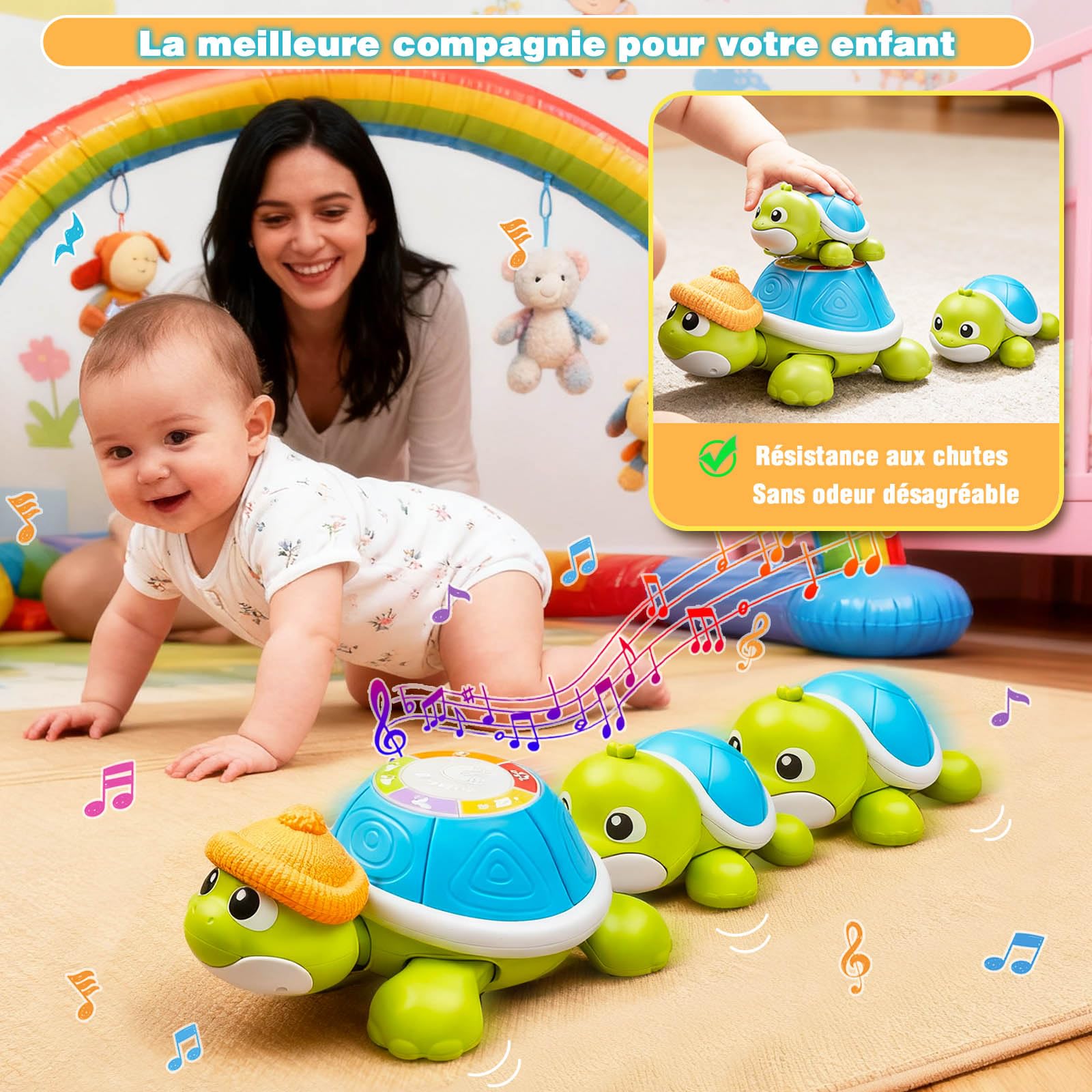 HILKKET Jouet Rampant Bebe, 3 PCS Tortue Qui Marche Bebe avec Musique et Lumières, Jouet Bebe 3-6-12 Mois Cadeau, 1 2 Ans Fille Jouets D'éveil Musicaux, Idée Cadeau Bébé 1 an Anniversaire