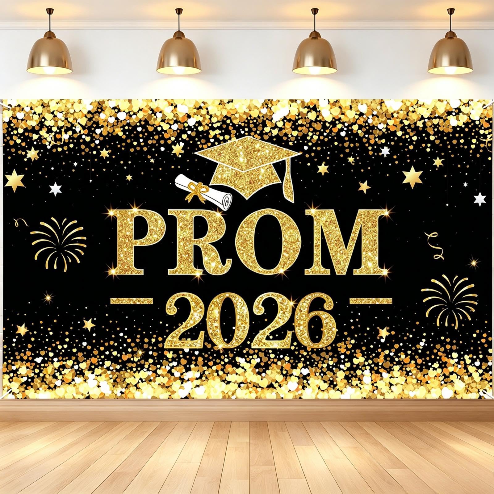 71x43 Inch Prom Decorations 2026, Black Gold Graduation Party Backdrop Banner,Class of 2026 Photo Prop Booth Background, Graduation Party Supplies for College High School Leavers Congratulation Party