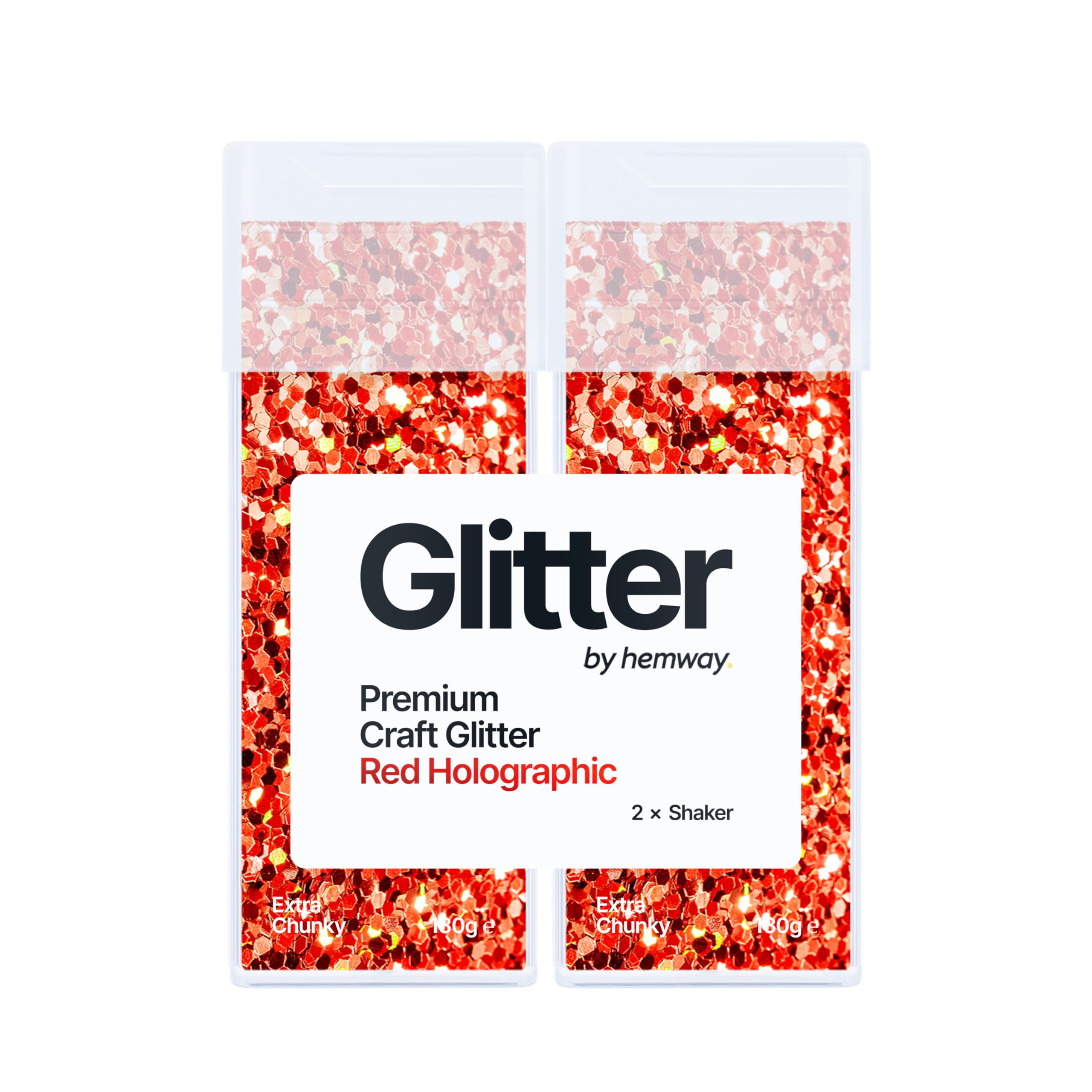 Hemway Glitter Shaker Red Holographic 130g x2 Pack Extra Chunky, Craft Glitter Shakers for Resin & Epoxy Crafts