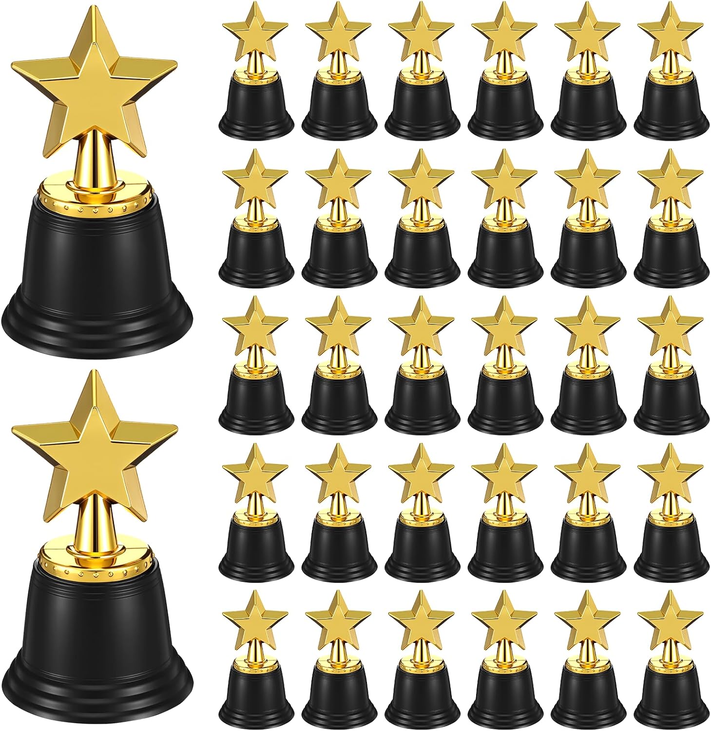 32 Pack Mini Gold Star Trophy Awards, 4.5 Inch Bulk Plastic Trophies for Party Favors, Learning Rewards, Sports Prizes, and Recognition Gifts (Gold)