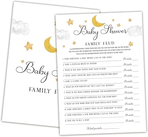 Juego de peleas familiares para baby shower, paquete de 30 tarjetas de juego, 1 clave de respuesta, juego de baby shower Twinkle Star para niños y