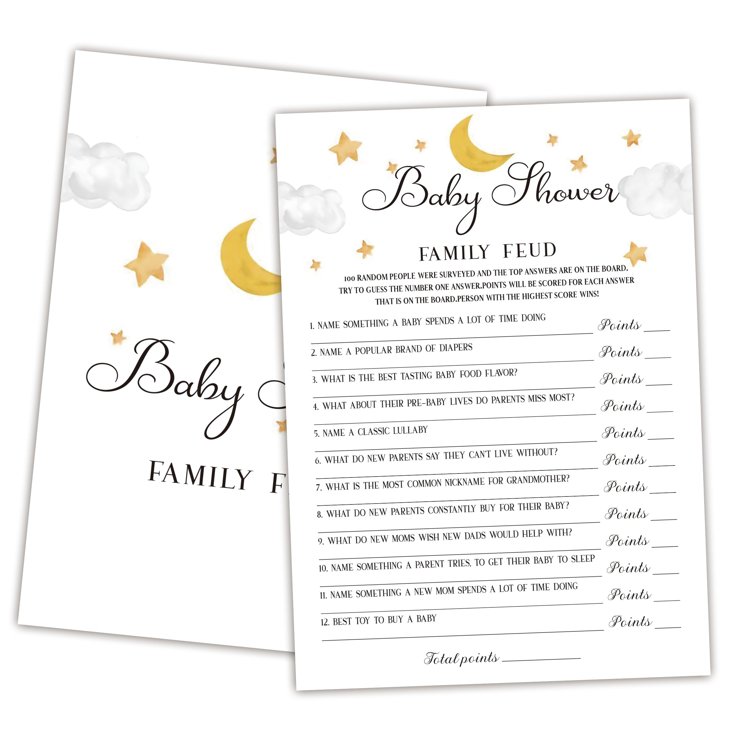 Family Feud Baby Shower Game - Pack of 30 Cards, Answer Key, Boy & Girl Themed Decorations & Supplies