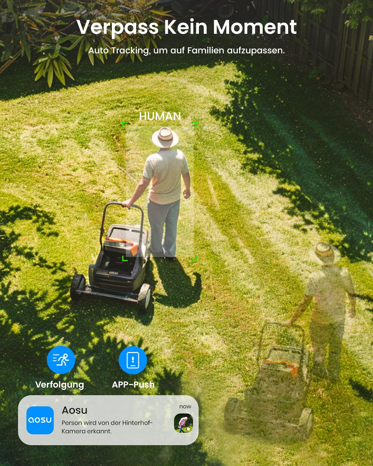 aosu 2K Überwachungskamera Aussen Solar Akku, 3MP 360° PTZ & KI, PIR | 360° PTZ, Licht- und Tonalarm, 2-Wege-Audio, Automatischer Personenverfolgung, Nachtsicht, IP65, Automatische Verfolgung