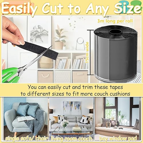 Miniatura 8 de TEUVO Cojín de sofá de 6 pulgadas de ancho, almohadillas antideslizantes para mantener los cojines en su lugar, cinta de velcro de 9.84 pies de