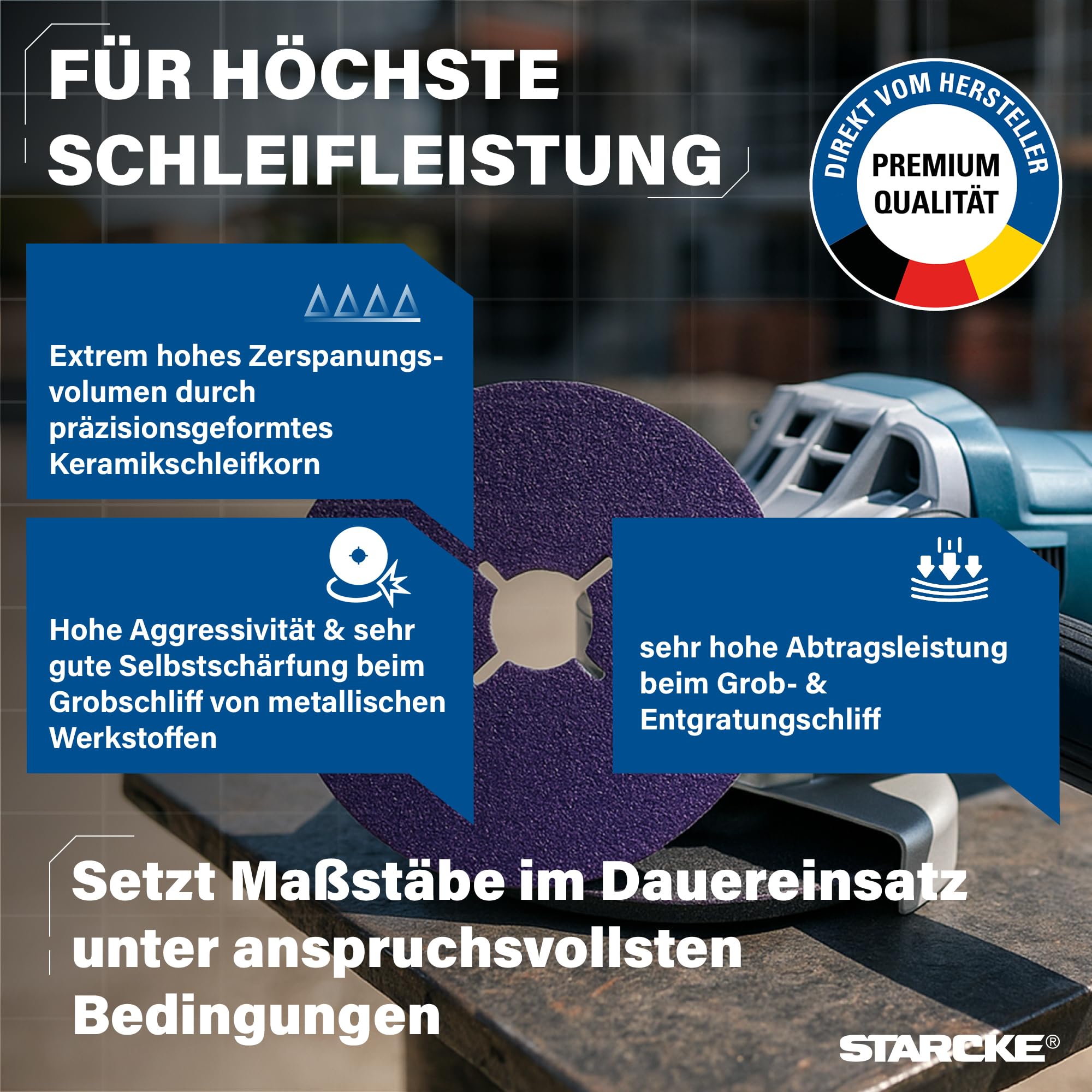 STARCKE® Fiberscheiben 125mm Metall für Winkelschleifer [25x] Langlebig - MADE IN GERMANY - GIANT TURBO - Fiberscheibe & Flexscheibe - für Stahl, Edelstahl, Aluminium, Titan (P60)