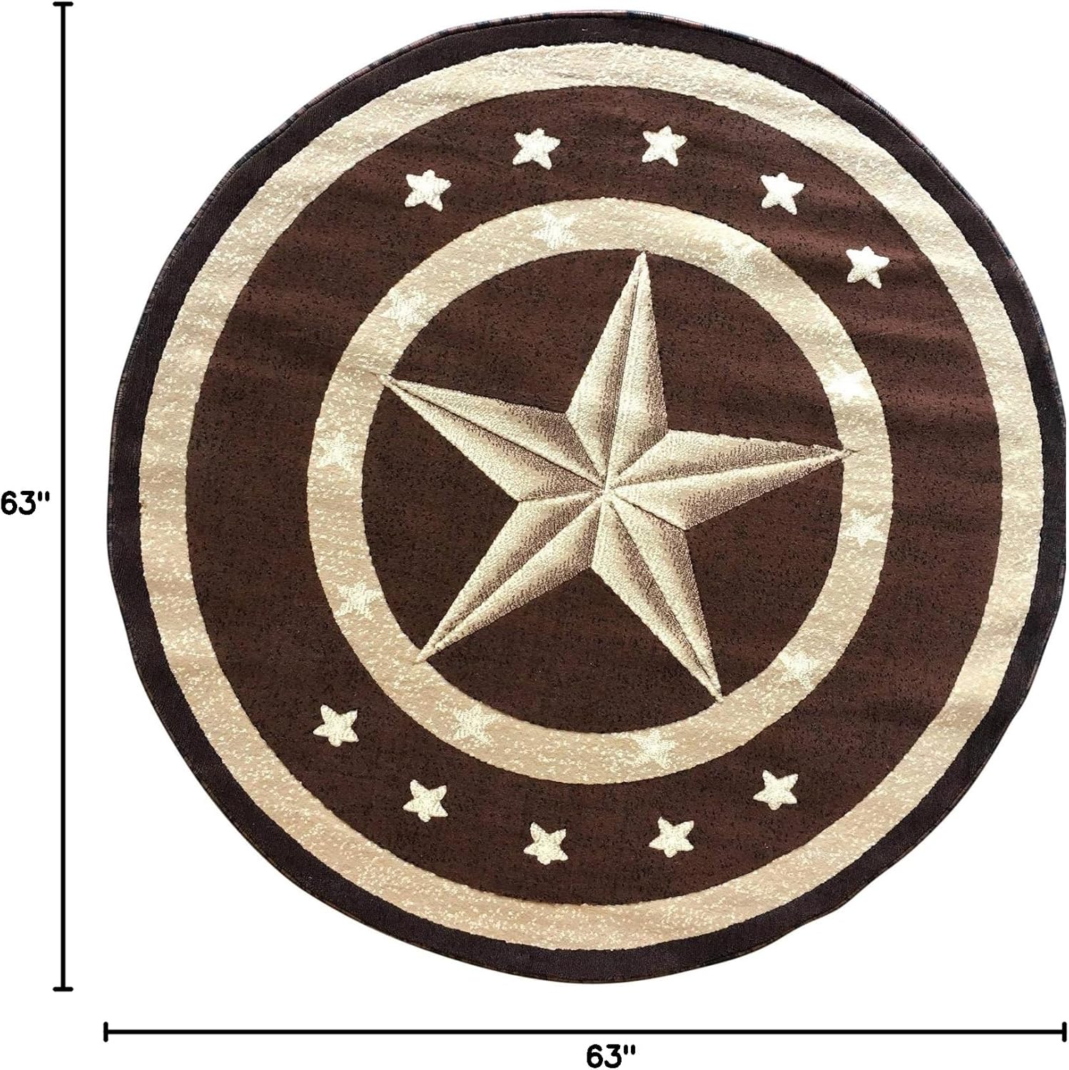 Americana Texas Star Round Area Rug Dark Brown Design #5457 (5 feet 3 inches X5 feet 3 inches Round)