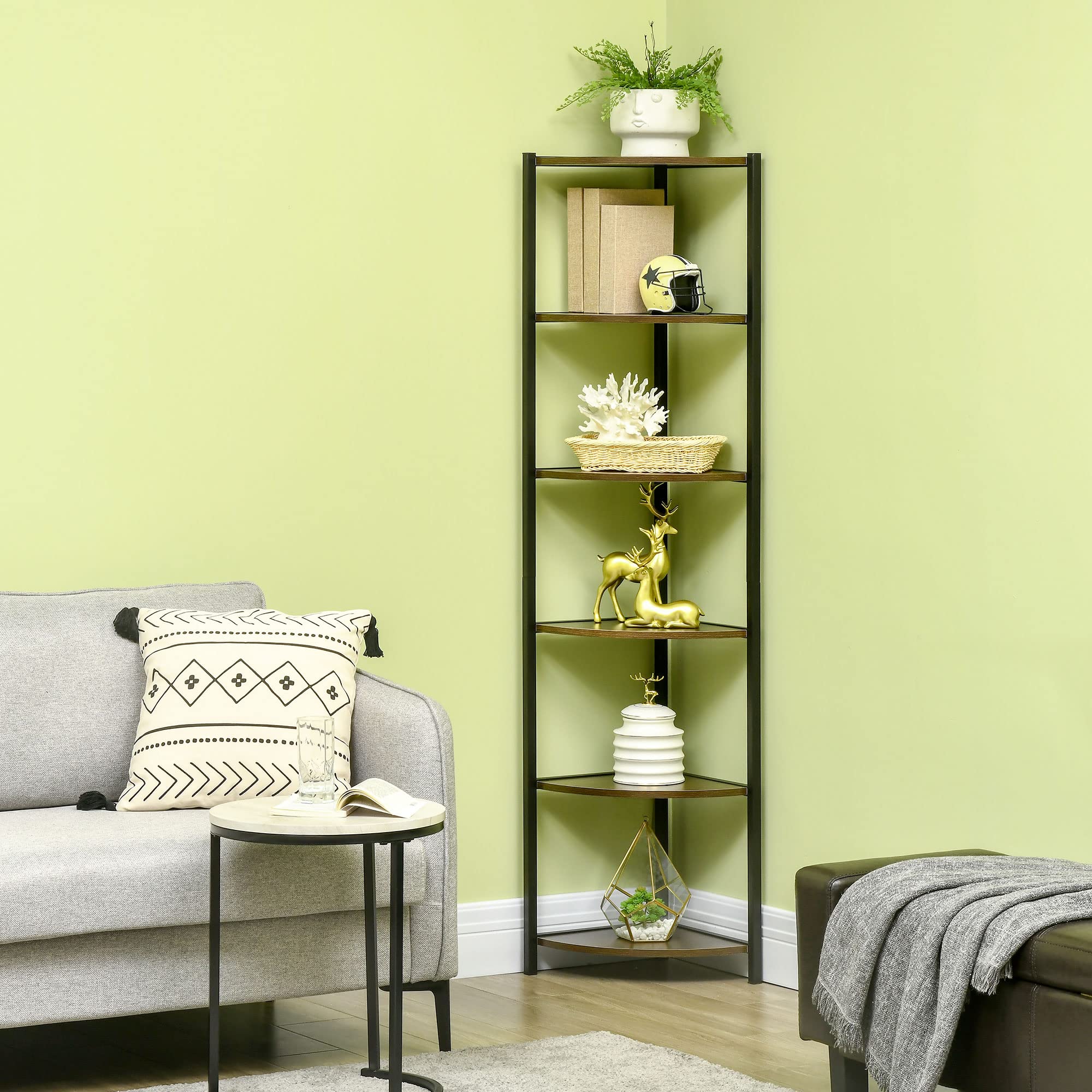 HOMCOM Libreria Moderna Angolare 6 Ripiani in Metallo e MDF 34x34x166cm | Mobile Libreria a Parete, per Salotto e Studio