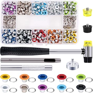 Rustark 500 Sets Grommet Kit 3/16 Inch Grommet Setting Tool Metal Eyelets Set with 4 Pieces Install Tool Kit in Storage Box for Clothes Shoes Bag Paper Leather Crafts DIY Projects 10 Colors