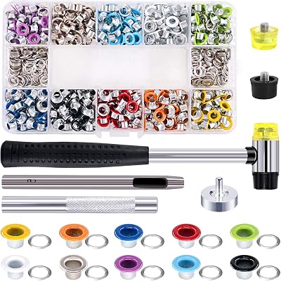 Rustark 500 Sets Grommet Kit 3/16 Inch Grommet Setting Tool Metal Eyelets Set with 4 Pieces Install Tool Kit in Storage Box for Clothes Shoes Bag Paper Leather Crafts DIY Projects (10 Colors)