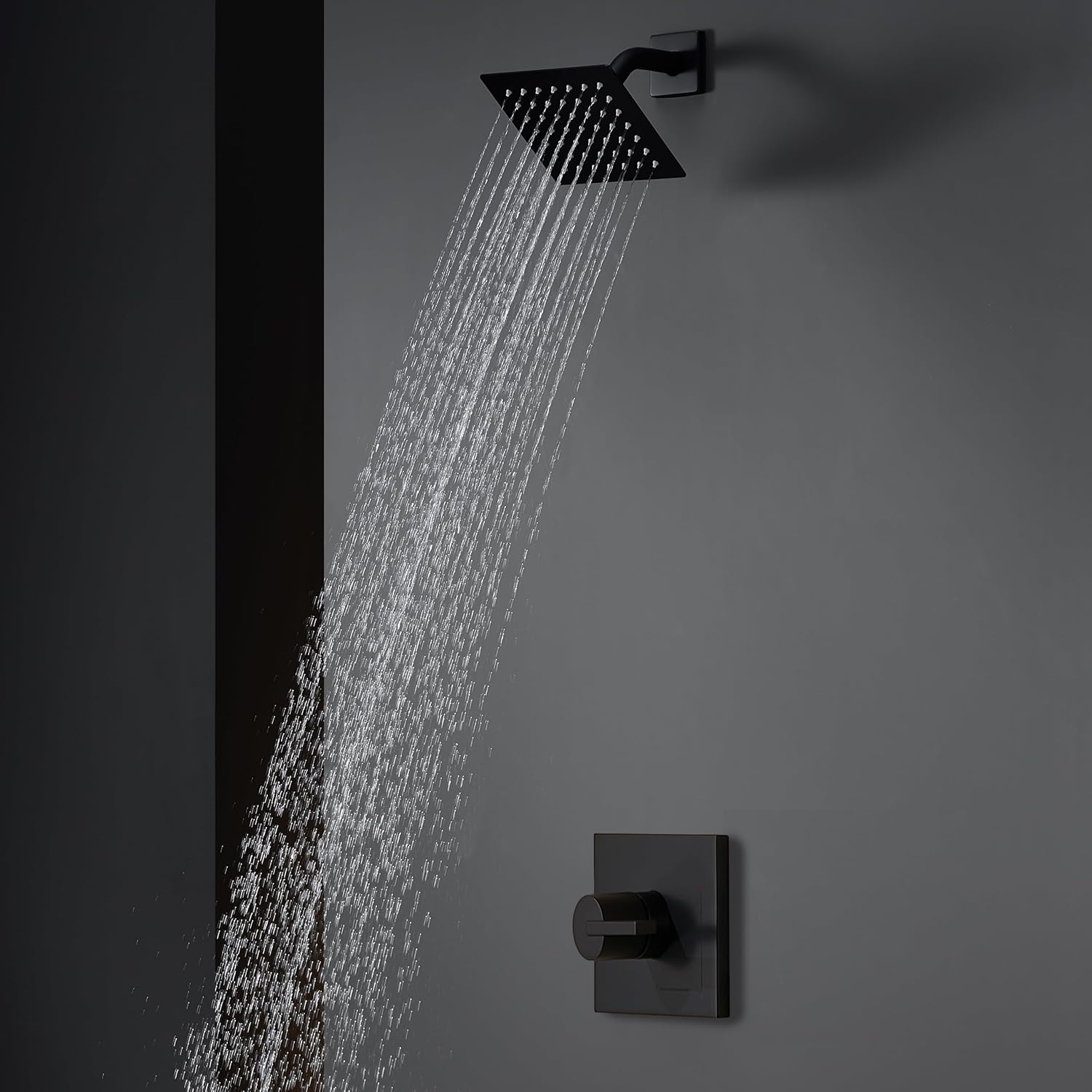 SOOOHOT Black Shower Head and Handle Set, Shower Faucet Set with 6-Inch Rain Shower Head, Single-Handle Shower Trim Kit（Valve Included)