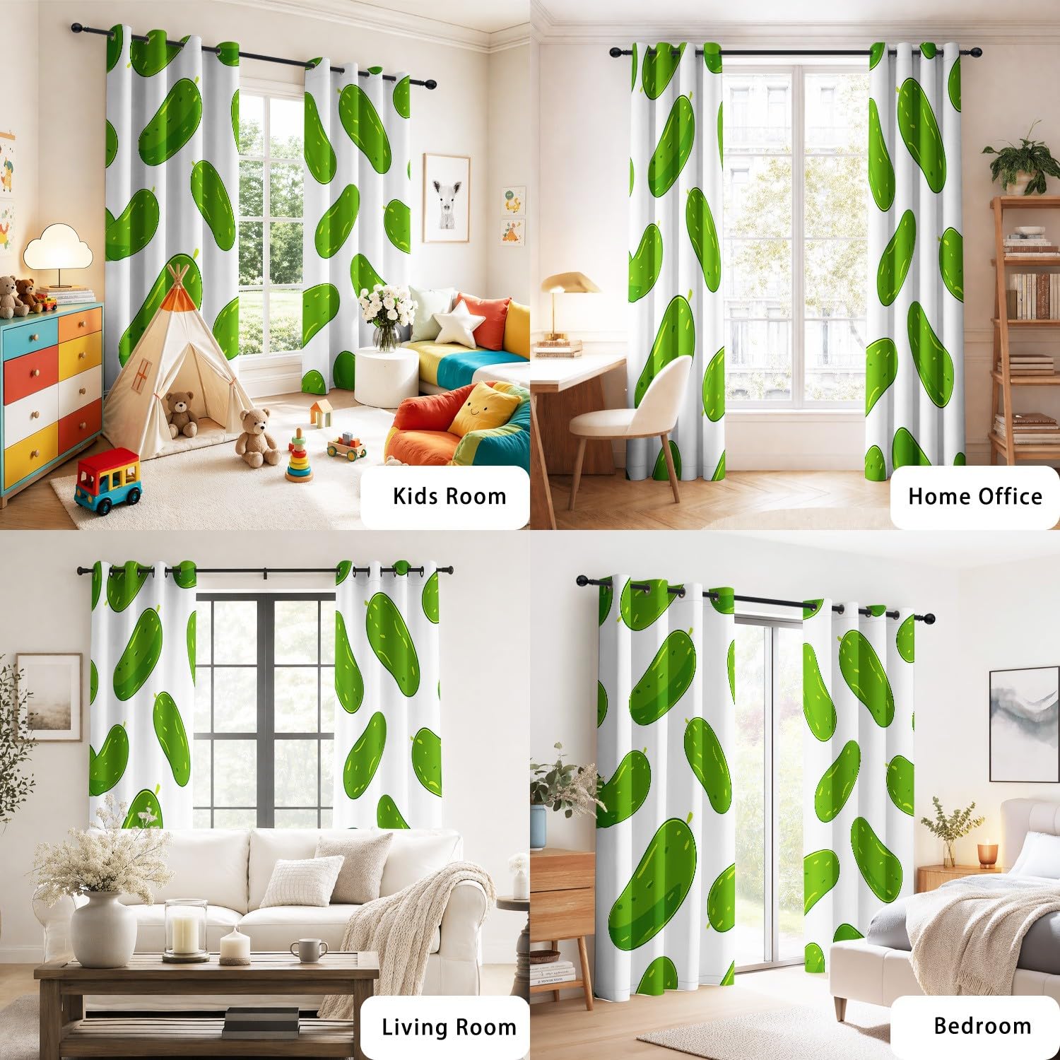 Generisch Minimalistische Pop-Art Vorhänge Blickdicht & Verdunkelung, 2er Set B 140 x H 260 cm, Lustige Grüne Gewürzgurke auf Weißem Hintergrund Thermogardinen mit Geräuschreduzierung