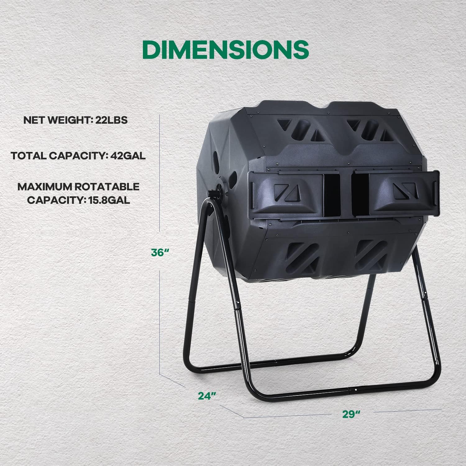 Compost Bin,Outdoor Compost Tumbler 42 Gallon Composter BPA Free Dual Chamber Composting Rotating for Garden Yard Black