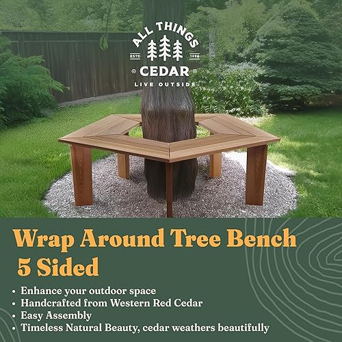Miniatura 4 de All Things Cedar Banco de árbol de madera de 52 pulgadas, asiento envolvente de 5 caras para exteriores, natural