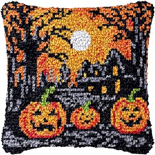 Latch Hook Pillowcase Kits Halloween Night Latch Hook kit Cushion Throw Pillow Embroidery Craft Kits for Beginner DIY Latch Hook Rug Kit with Printed Canvas Hobby & Craft 43x43cm
