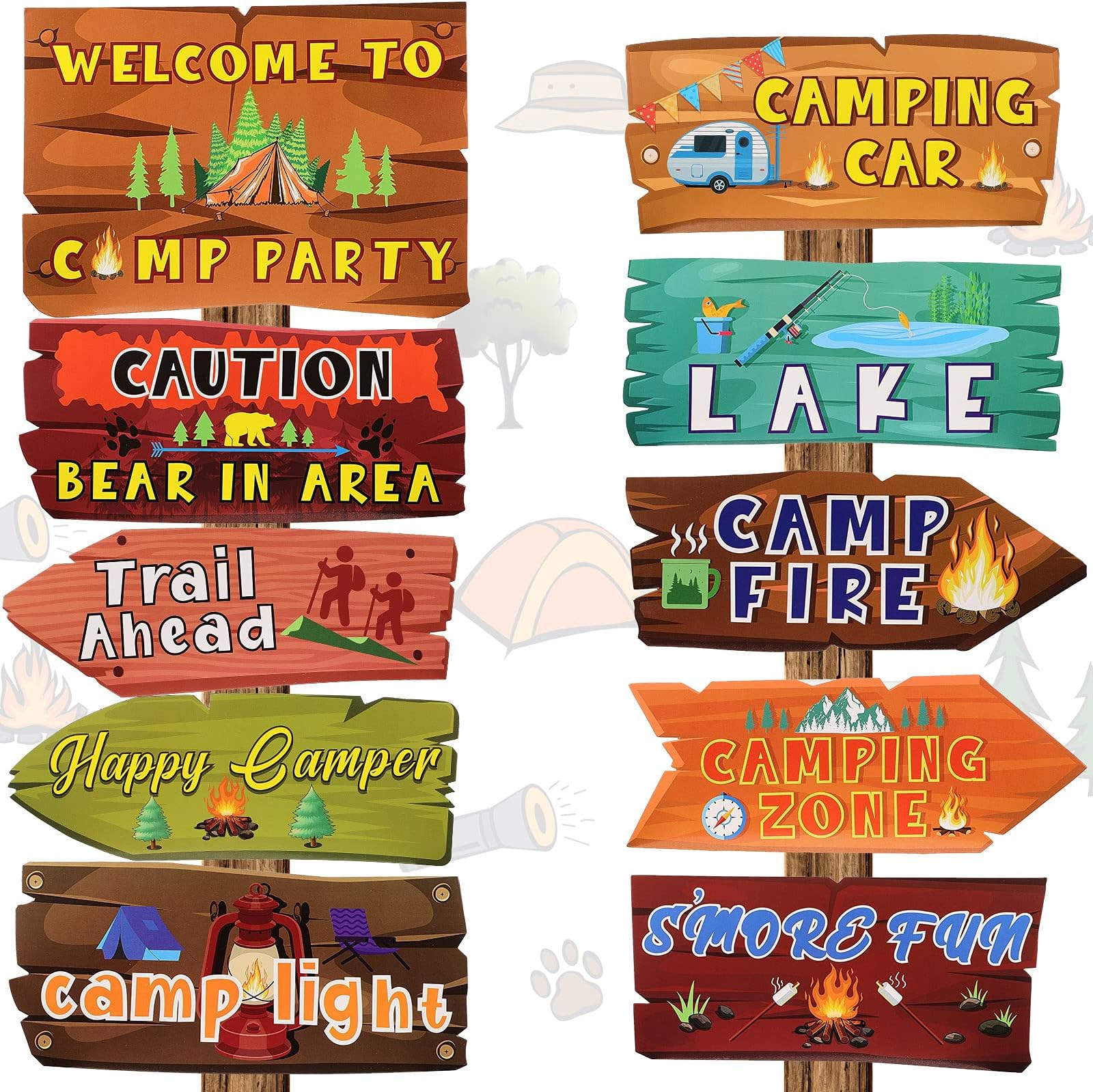 20 Pack Camping Themed Party Decorations Camping Party Directional Signs for Summer Camp Decor Welcome to Camp Birthday Supplies Classroom Wall Door Porch Yard Sign Photo Props Backdrop Supplies