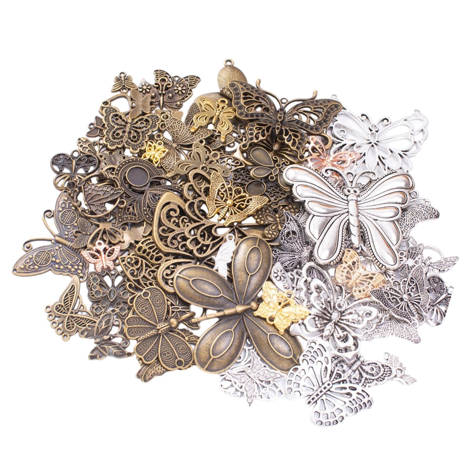 Zambuph Zinc Alloy Charms Antique Butterfly Pendants Vintage Style Handmade Jewelry and Gifts and Not Easy to Fade. Antique Style Zinc Alloy DIY Jewelry, Silver and Bronze, 50g