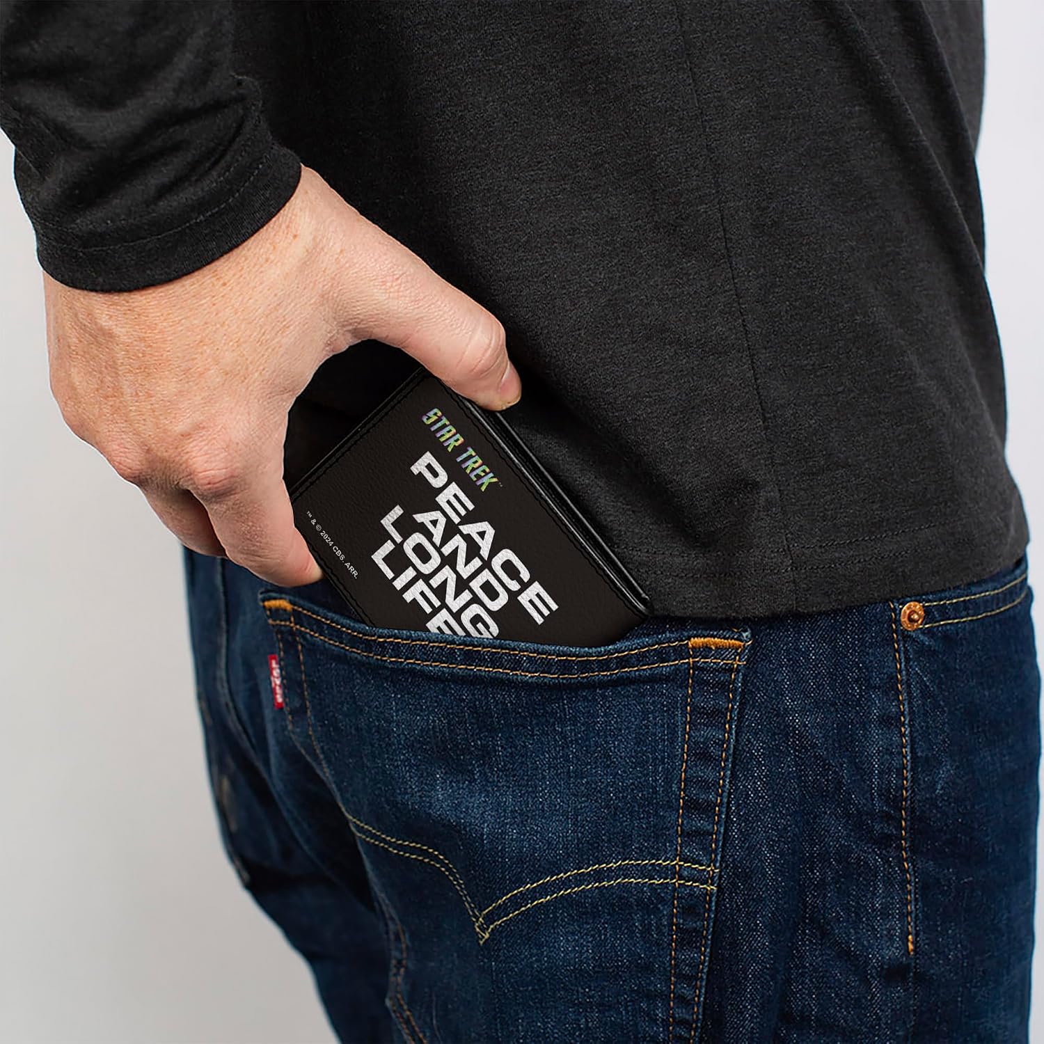 Buckle-Down Paramount Network Wallet, Bifold, Star Trek Peace and Long Life Starfleet Ships Black, Vegan Leather