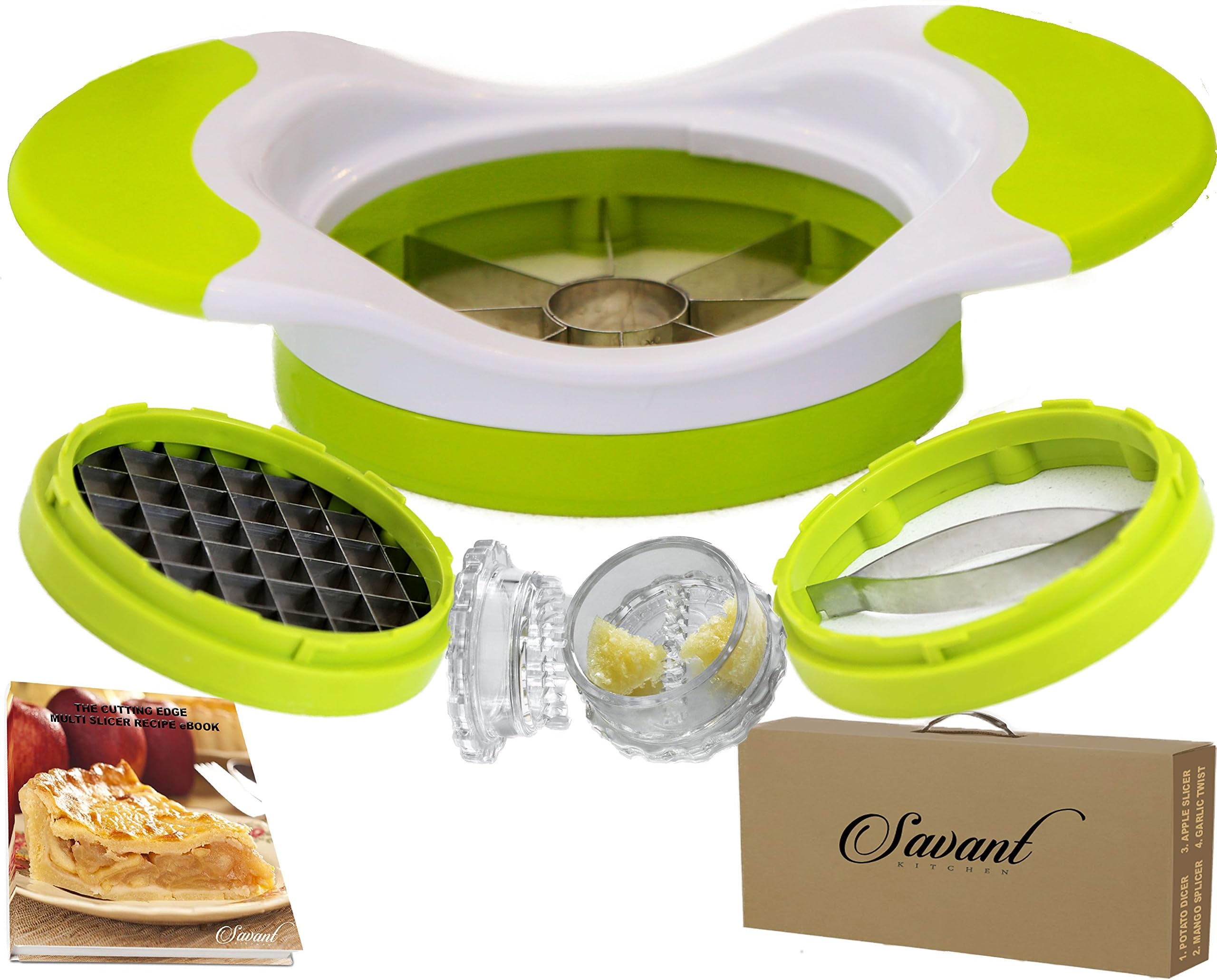 Easy Grip Thin Apple/Mango Slicer/Cutter and Potato Slicer for french fries Complete Bundle With Garlic Crusher much easier than a Press