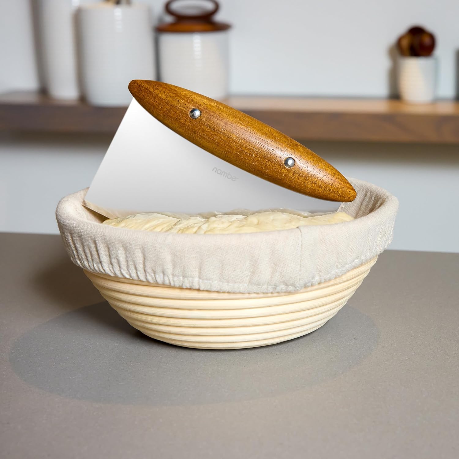 Nambe x Tom Papa Breaking Bread Gift Set, Bench Knife & Whisk - Stainless Steel Tools with Acacia Wood Handles for Dough Cutting, Mixing & Baking Prep - Kitchen Utensil Duo, Modern Housewarming Gift