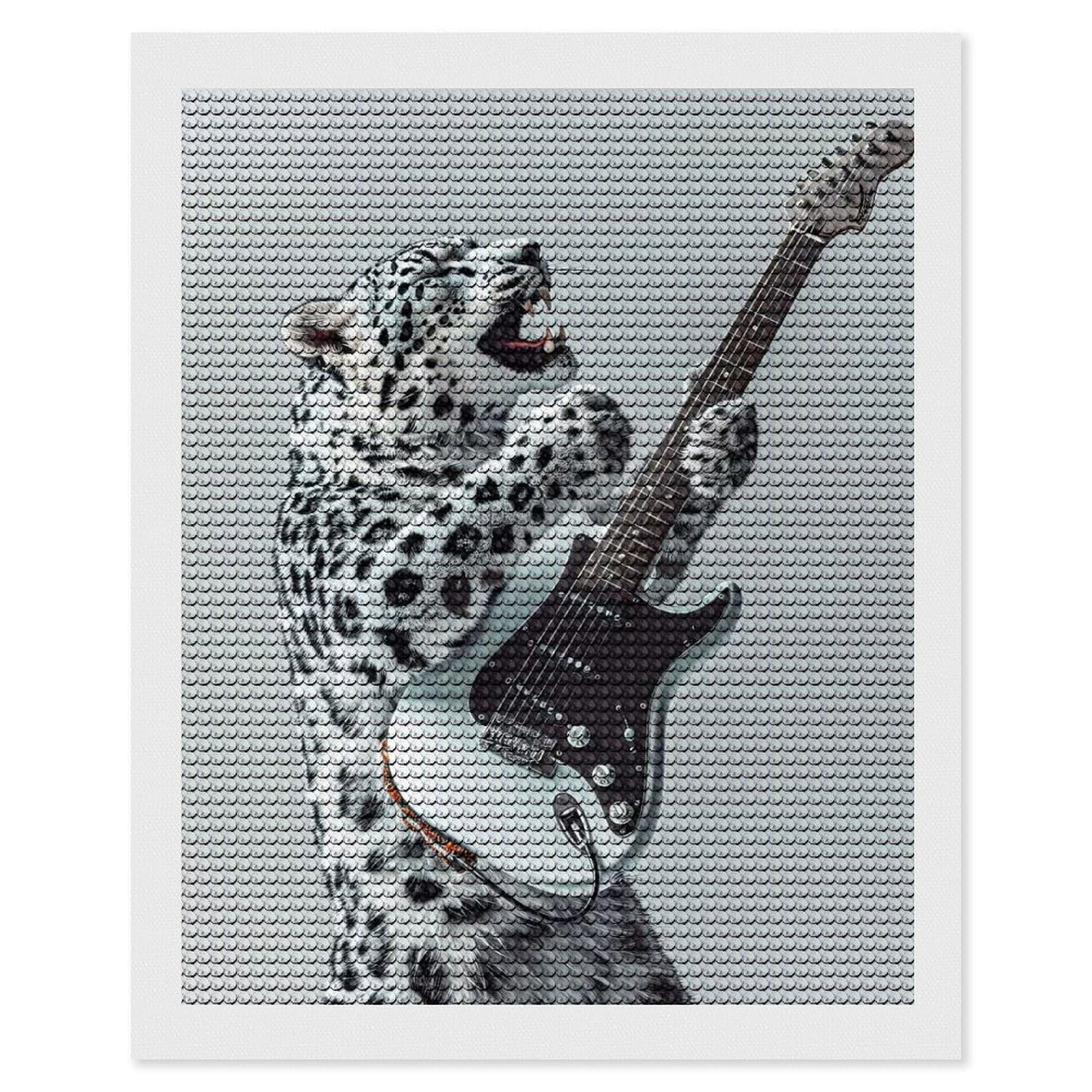Junmoney Snow Ocelot Guitar DIY Diamond Art Canvas Kit 16"x20", Winter Craft, Mindful Craft Project, Aesthetic Room Decor, Decor Project