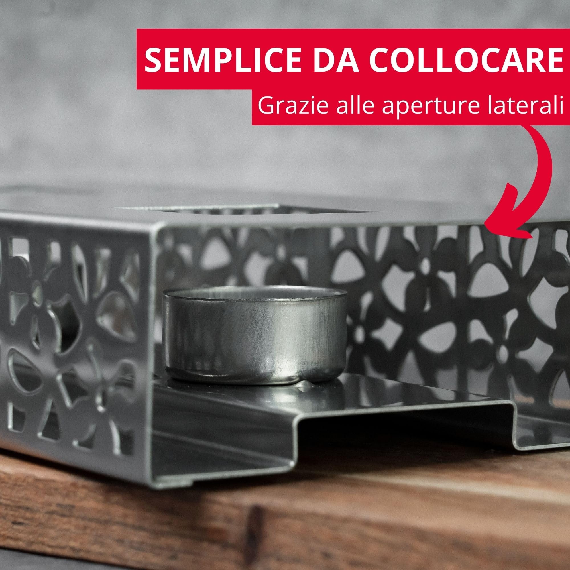 Westmark scaldavivande – Piastra riscaldante di alta qualità per mantenere il cibo caldo a tavola con due tea lights, 240 × 120 × 52 mm – Acciaio inossidabile