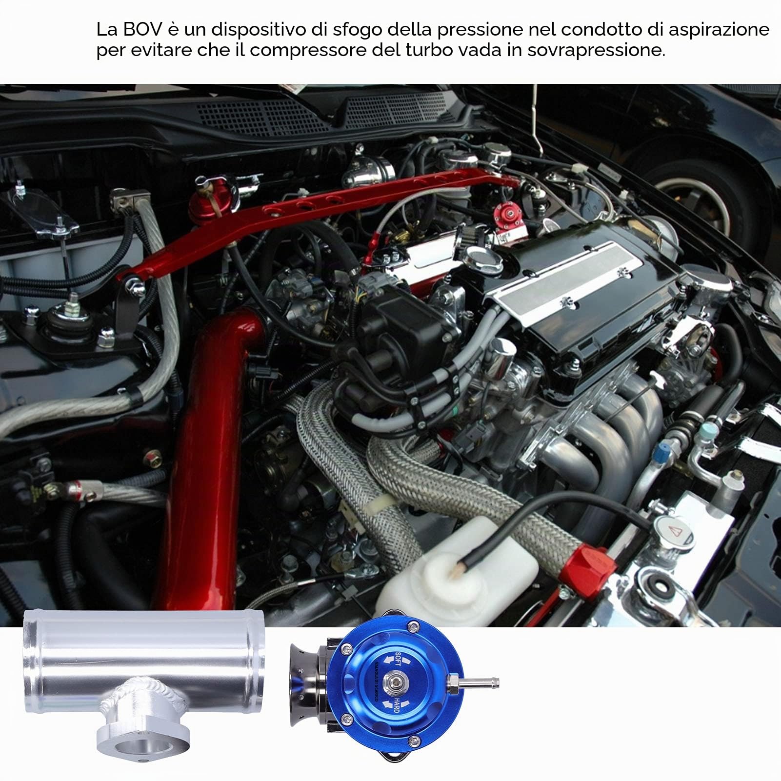 Valvola di sfiato, valvola di sfiato Turbo Universale in Alluminio Billet BOV, valvola di Scarico Professionale BOV con Tubo flangiato da 2,5 Pollici e 8 Porte di Scarico per Auto da Corsa(Blu)