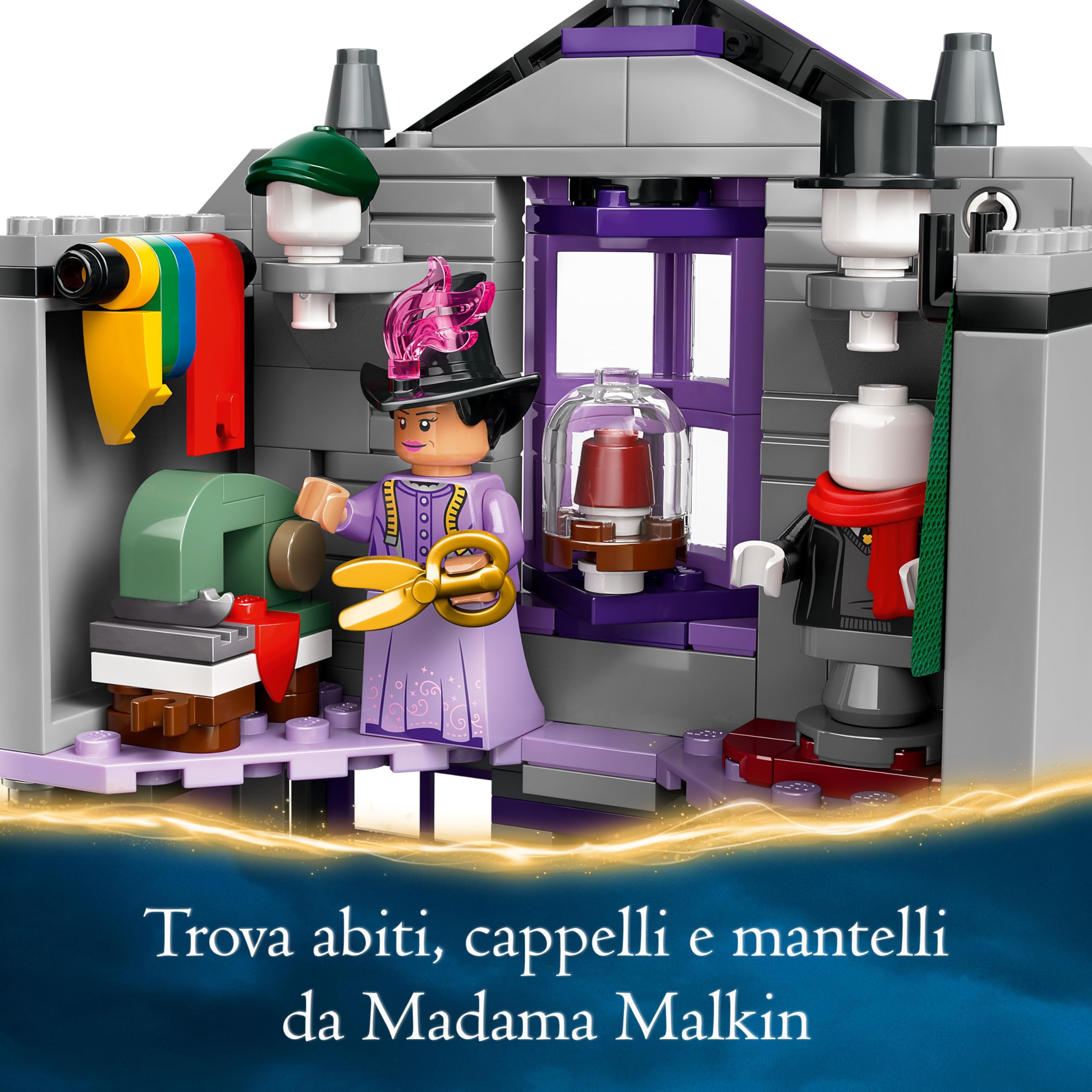 LEGO Harry Potter Olivander e Madama McClan: Abiti per Tutte le Occasioni, 2 Modelli di Negozi Giocattolo da Costruire con 6 Minifigure, Giochi Creativi per Bambini da 8 Anni da Collezione 76439