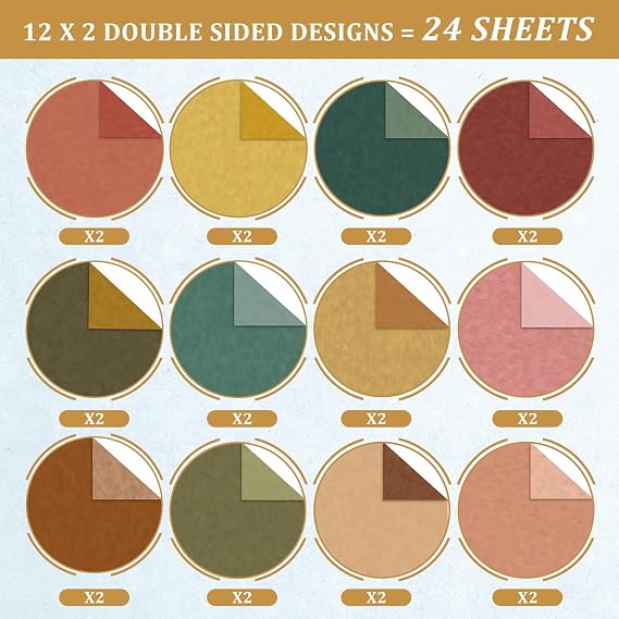 Fall Scrapbook Paper 12x12 - 24 Sheets/24 Designs Double-Sided Autumn Card Stock Pape, Boho Patterned Scrapbooking Paper for Thanksgiving School Office Home Supplies Scrapbook Supplies