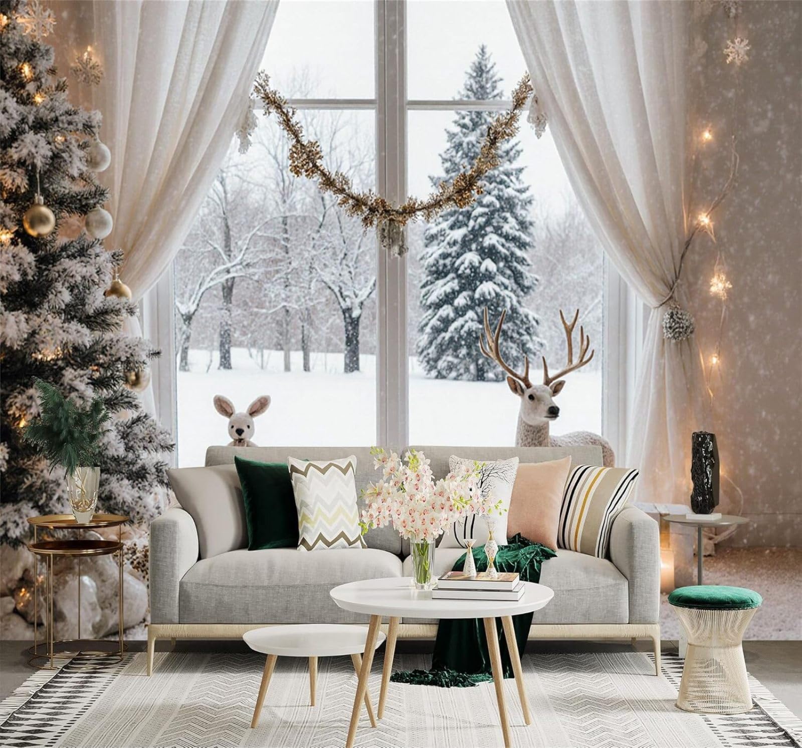 XLMING Winter Reindeer Forest Pine Trees Snowy Landscape 3D Wallpaper Premium Textured Silk Study Dining Living Room Bedroom Sofa TV Wall Easy Install-400cm×280cm