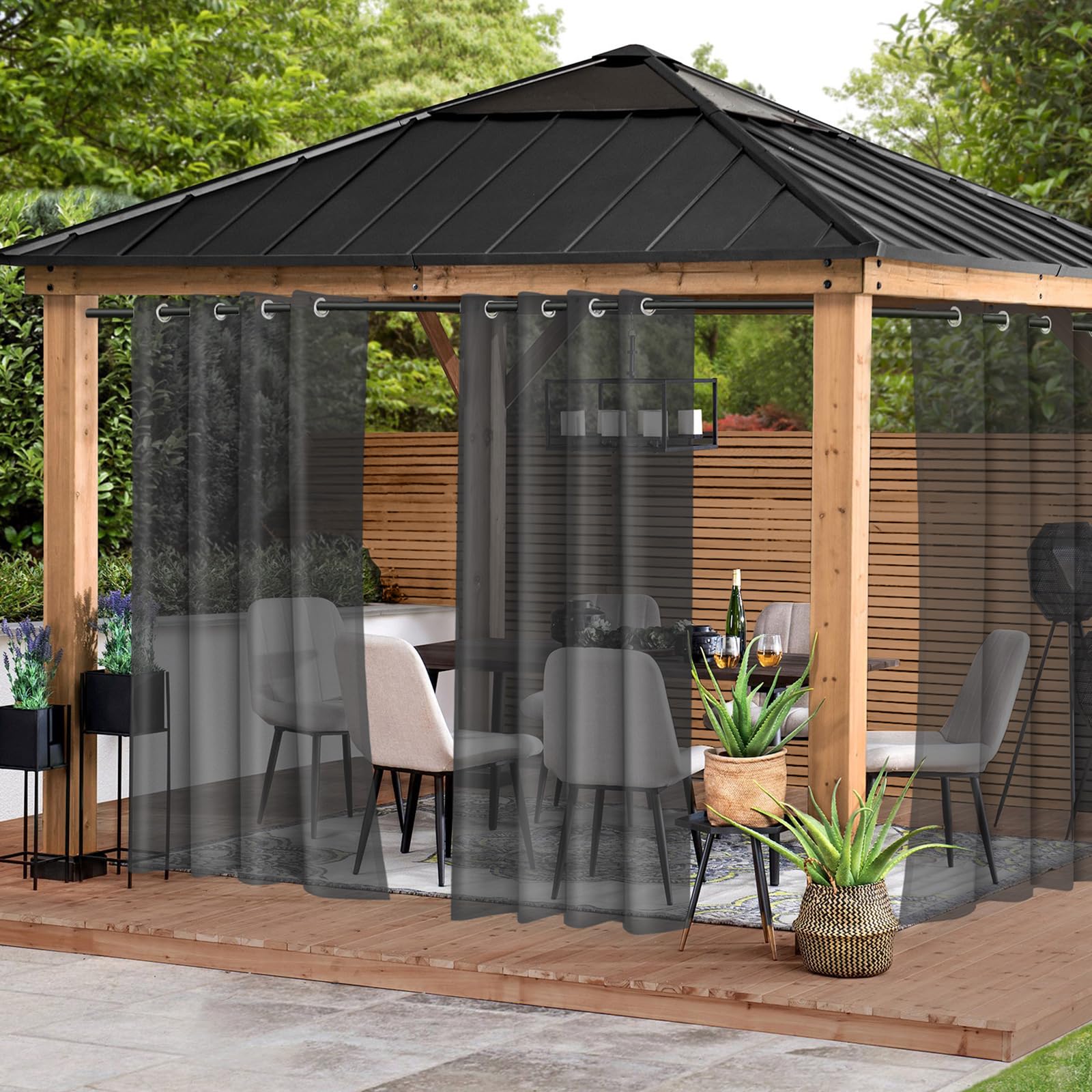 BTTO Waterproof Sheer Outdoor Curtains,Grommet Indoor Voile Sheer Curtains,Garden Patio Gazebo Curtains Porch Pergola Cabana