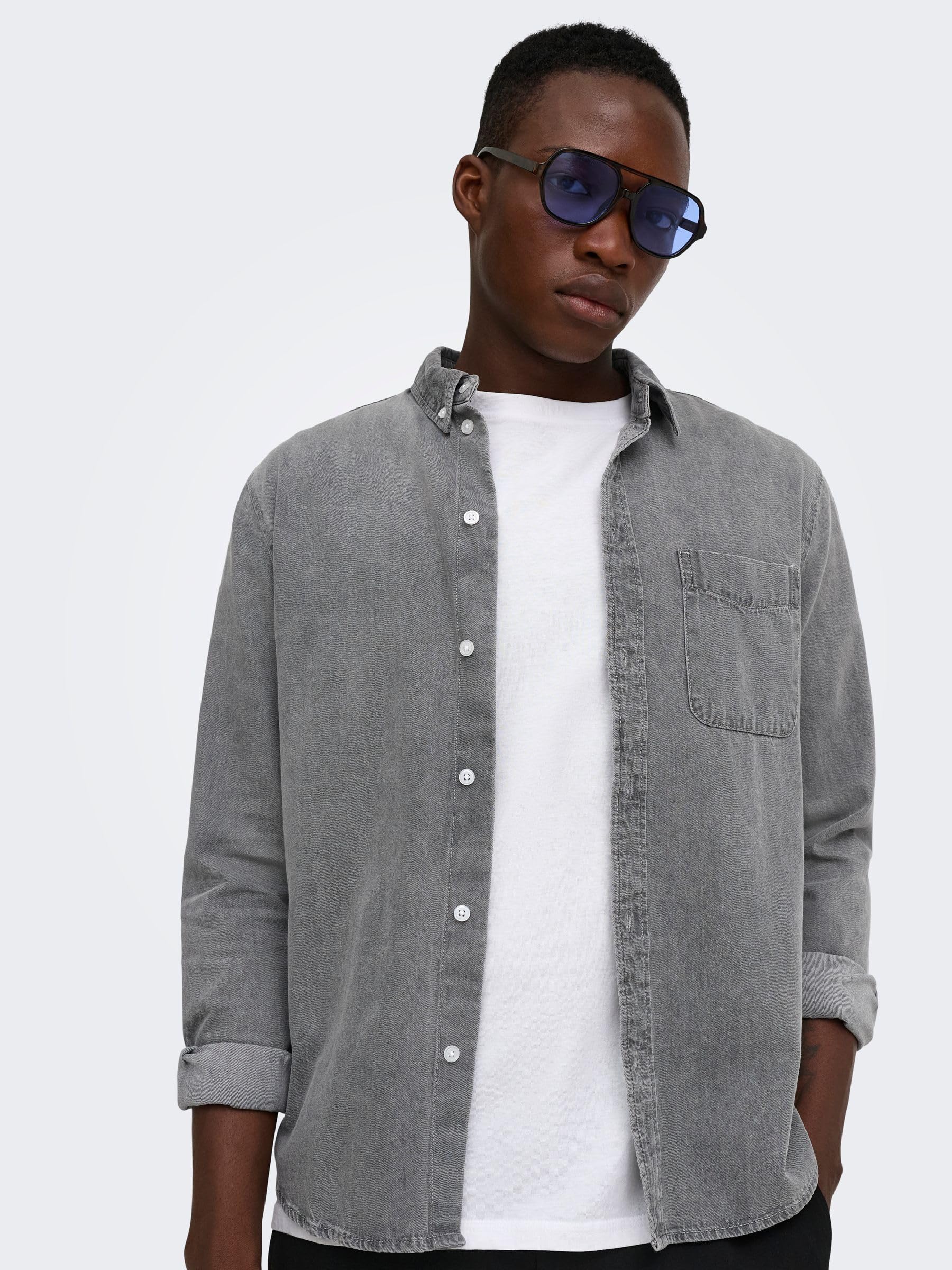 Only & Sons Onsorson Regular Yfm DNM Shirt Noos, Denim Grigio Chiaro, XL Uomo