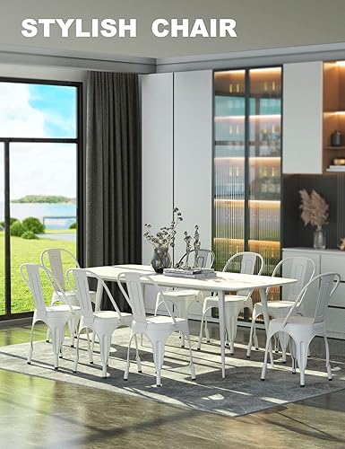 Miniatura 42 de Nazhura Silla de comedor de metal estilo rústico Tolix para cocina, comedor, cafetería, restaurante, bistró, patio, 18 pulgadas, apilable, Blanco