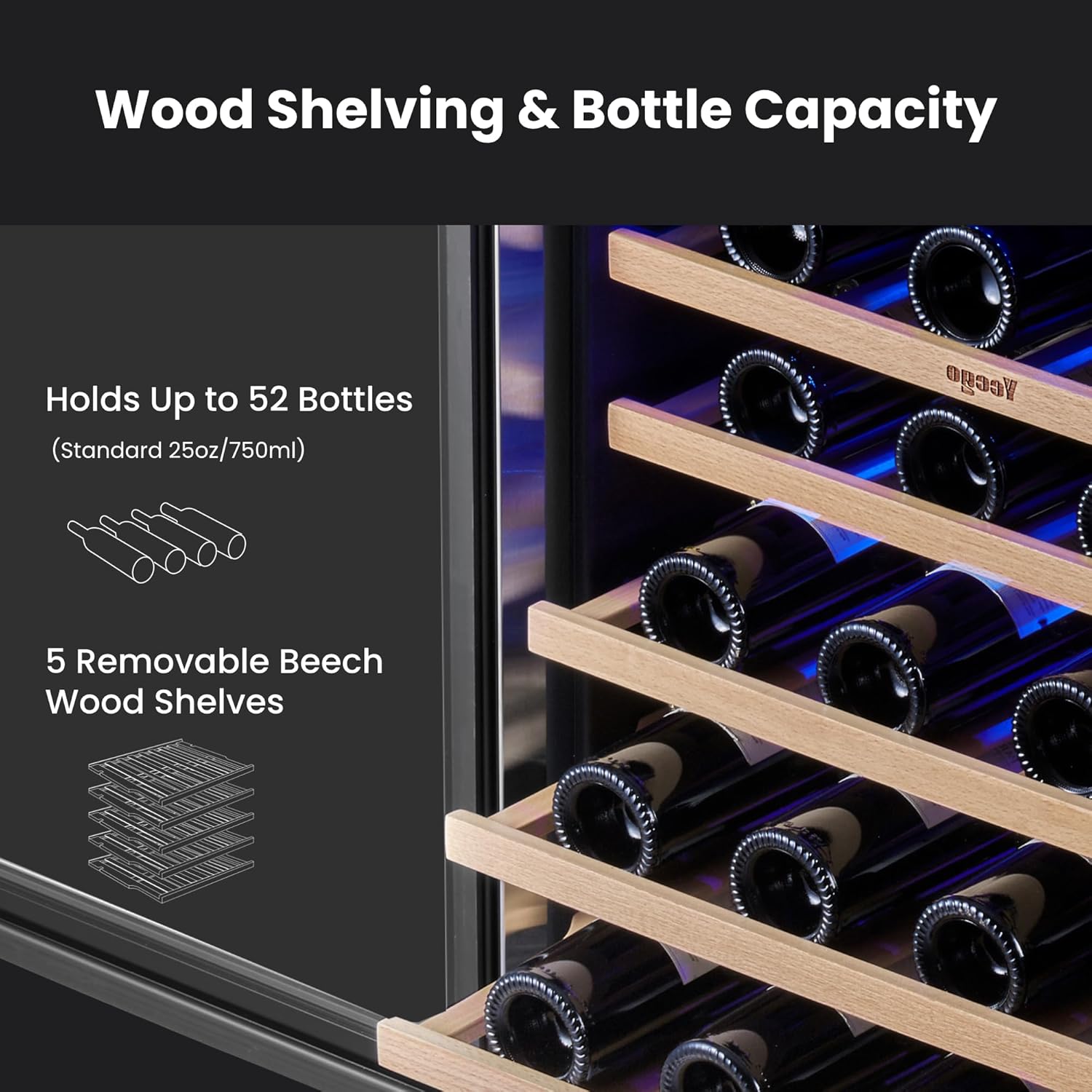 Yeego 24 Inch Wine Fridge Cooler - 52 Bottles Wine Cooler with Glass Door, 40-65℉ Built-In or Freestanding Refrigerator, Under Counter Wine Fridge for Kitchen Bar Office (Left-Hinged)