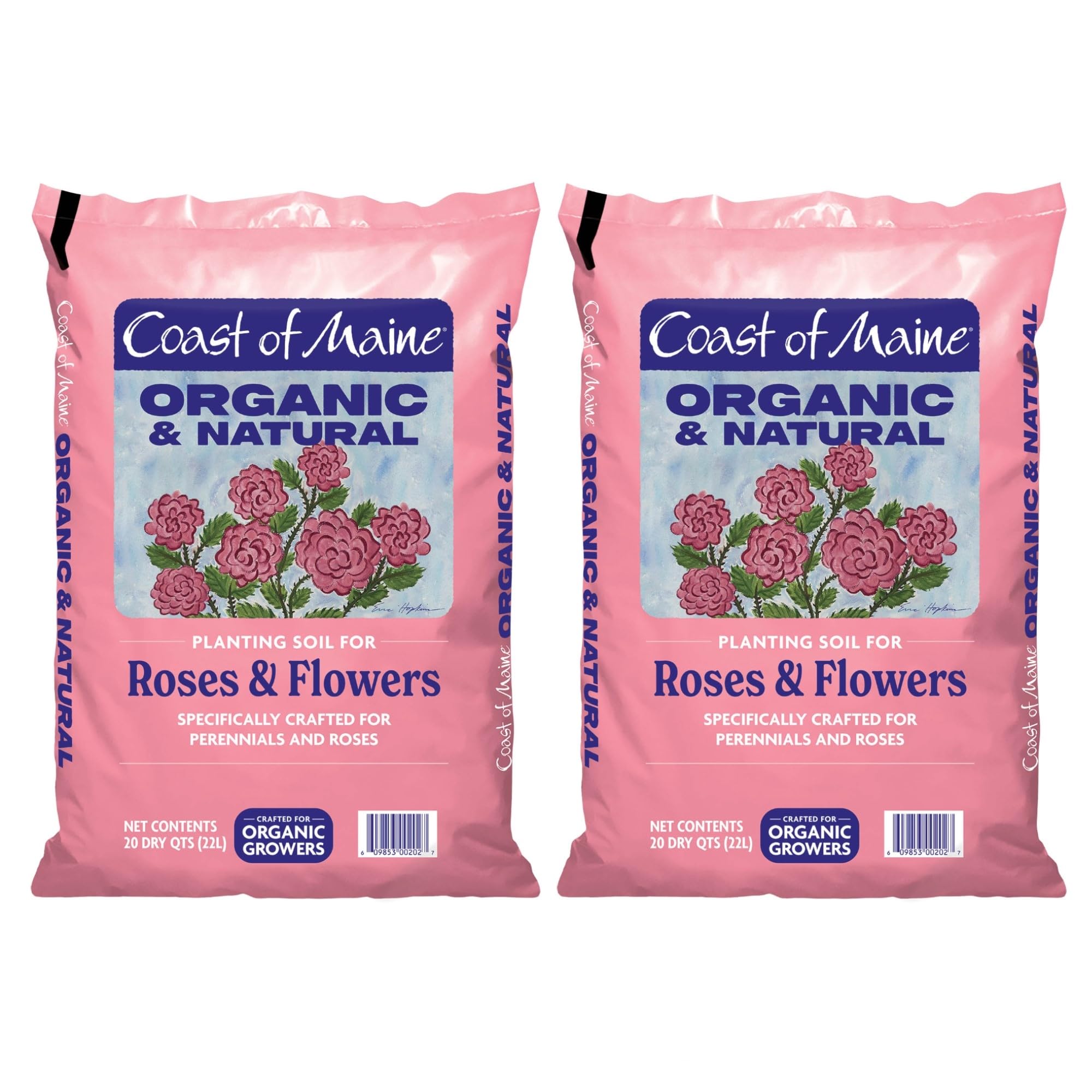 Coast of Maine Organic & Natural Planting Soil for Roses & Flowers - Premium Garden Soil w/Composted Manure, Sphagnum Peat Moss for Multi Use In Ground & Containers - Enhanced Drainage (20 Qt)