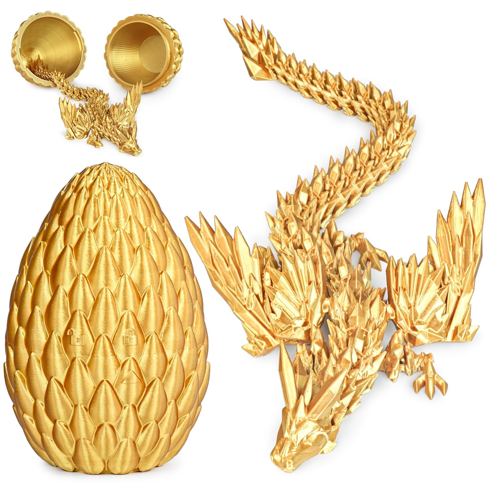 3D Printed Dragon Eggs with Articulated Fly Dragon Inside, Collectible Figurines Fidget Toy for Adults Kids Birthday Easter Christmas White Elephant