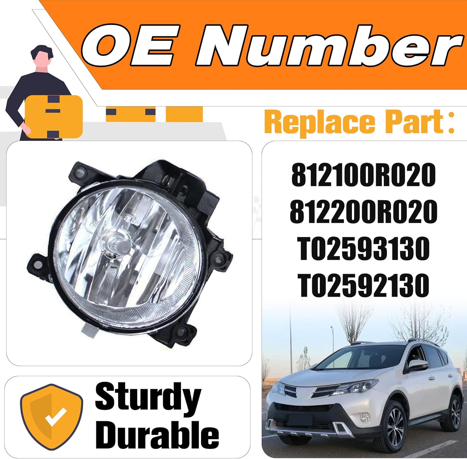 Fog Lights Assembly Compatible With 2013 2014 2015 RAV4 Clear Fog Lights KIT Assembly with Wiring Harness& Switch, H16 12V 19W Halogen Bulbs Clear Lens