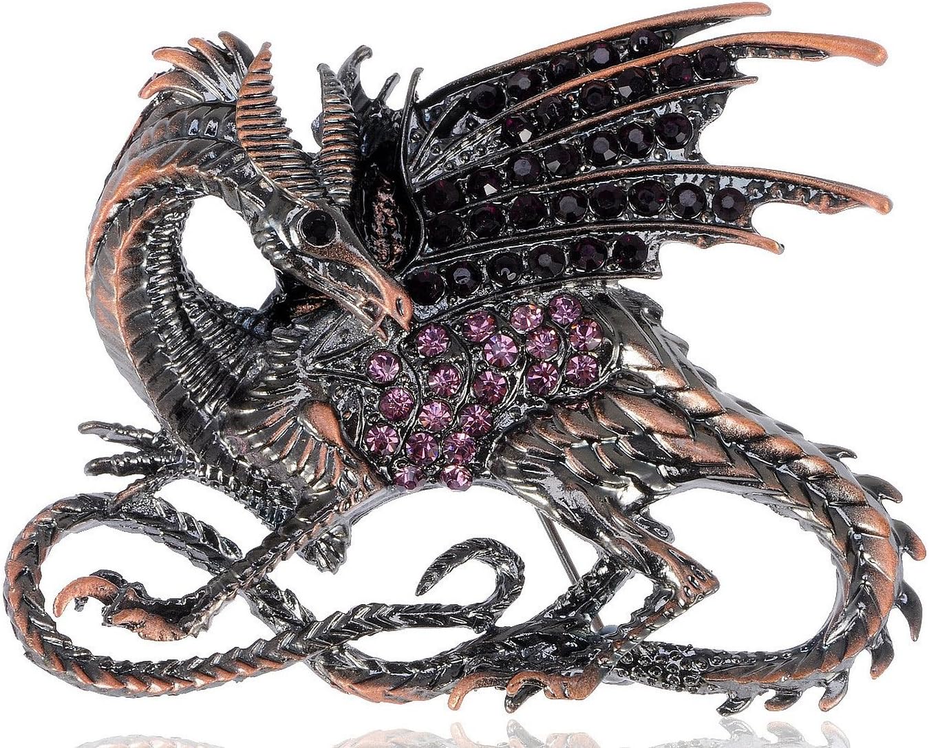 Chinese Inspired Multicolored Rhinestone Embellished Winged Dragon Pin Brooch