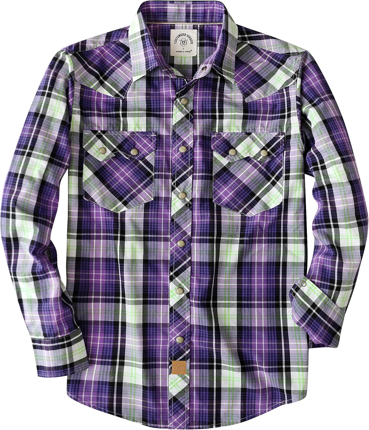 Dubinik® Pearl Snap Shirts for Men Long Sleeve Lightweight Casual Western Plaid Cowboy Cotton Vintage Work Shirt