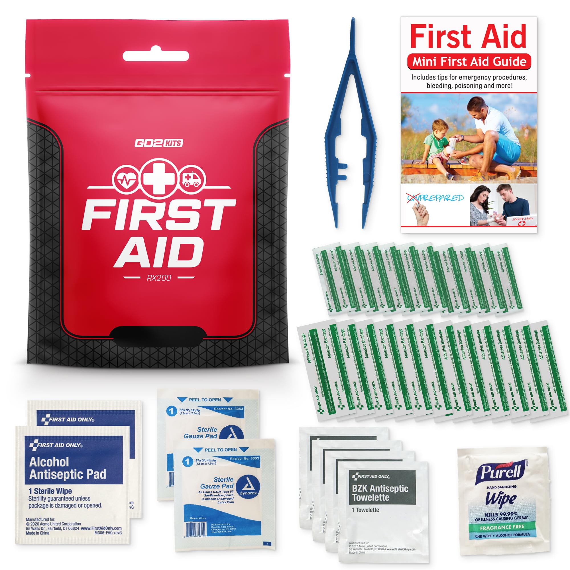 Go2Kits First Aid Kit 2.0 USA Made 38 Piece Basic Plus (5 Pack) Red