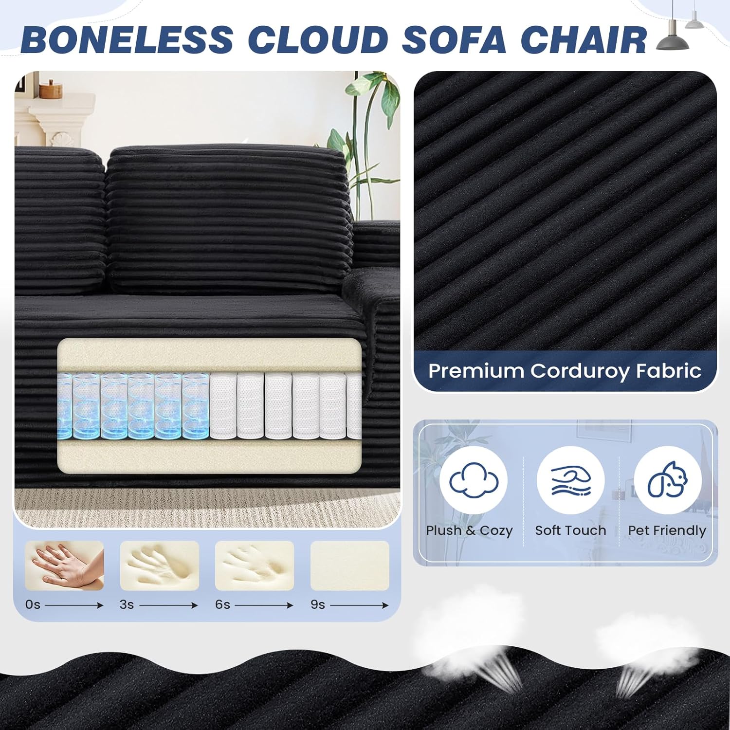 70" Convertible Sofa Bed, 3-in-1 Folding Sleeper Sofa Bed, Boneless Loveseat Couch with Side Pockets & 2 Pillows, Pull Out Couch, Floor Sofa Bed Full Size, Futon Sleeper Sofa for Living Room, Black