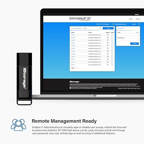 Miniatura 4 de iStorage datAshur BT 64 GB  Unidad flash segura cifrada  Desbloqueo a través de smartphone mediante Bluetooth  Certificado FIPS 140-2 Nivel 3  Listo