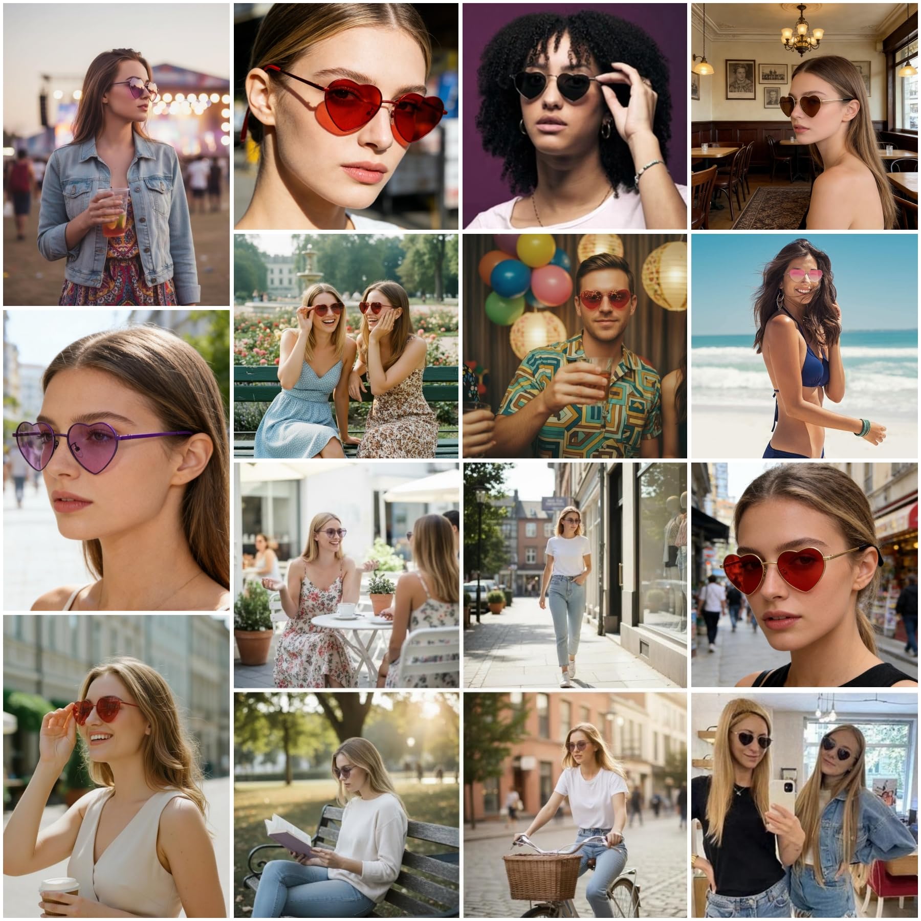 Polarisiert Herzform Sonnenbrille Damen Herren Hippie Herz Brille Vintage Liebe Sonnenbrille für Festival Party Gold Metallrahmen mit UV400