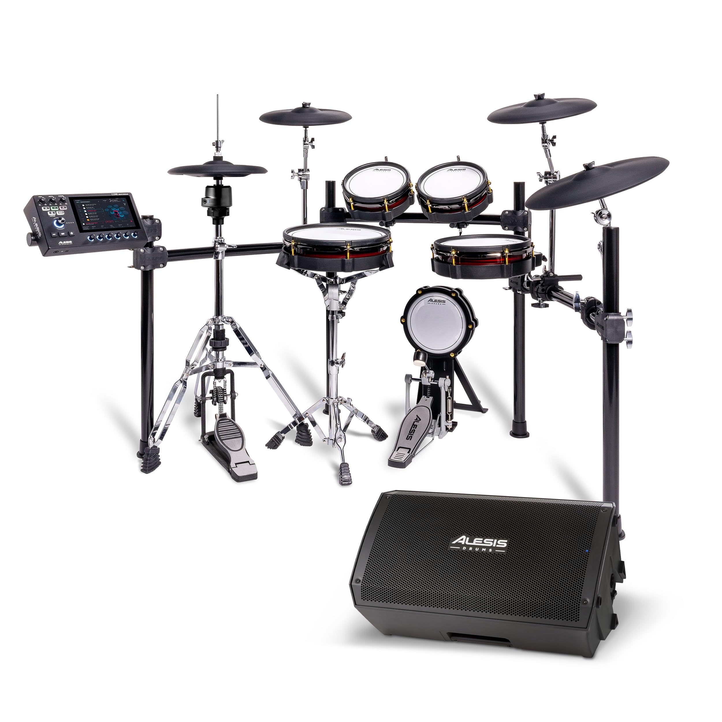 Alesis Strata Core und Strike Amp 12 MK2 - E Schlagzeug mit Triple Zone Becken, Active Magnetic Hi-Hat und 12 Zoll 2500W Drum Amp Lautsprecher für elektronisch Schlagzeug, mit Bluetooth