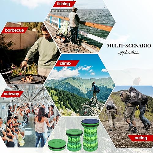 Miniatura 8 de Paquete de 2 taburetes plegables XXL mejorados de 19.7 pulgadas, altura de 1000 libras, peso máximo, asiento telescópico portátil con cojín y bolsa