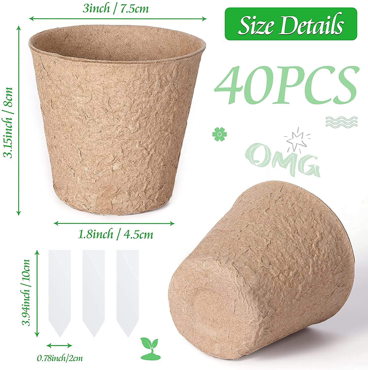 Zuverlässiger Samenstarter, Torftöpfe, Gartenkeimung, Anzuchttöpfe, Bio-Keimung, Pflanzenstarter mit Kunststoff-Pflanzenmarkern, Etiketten für Pflanzen (80, 8 cm Durchmesser)