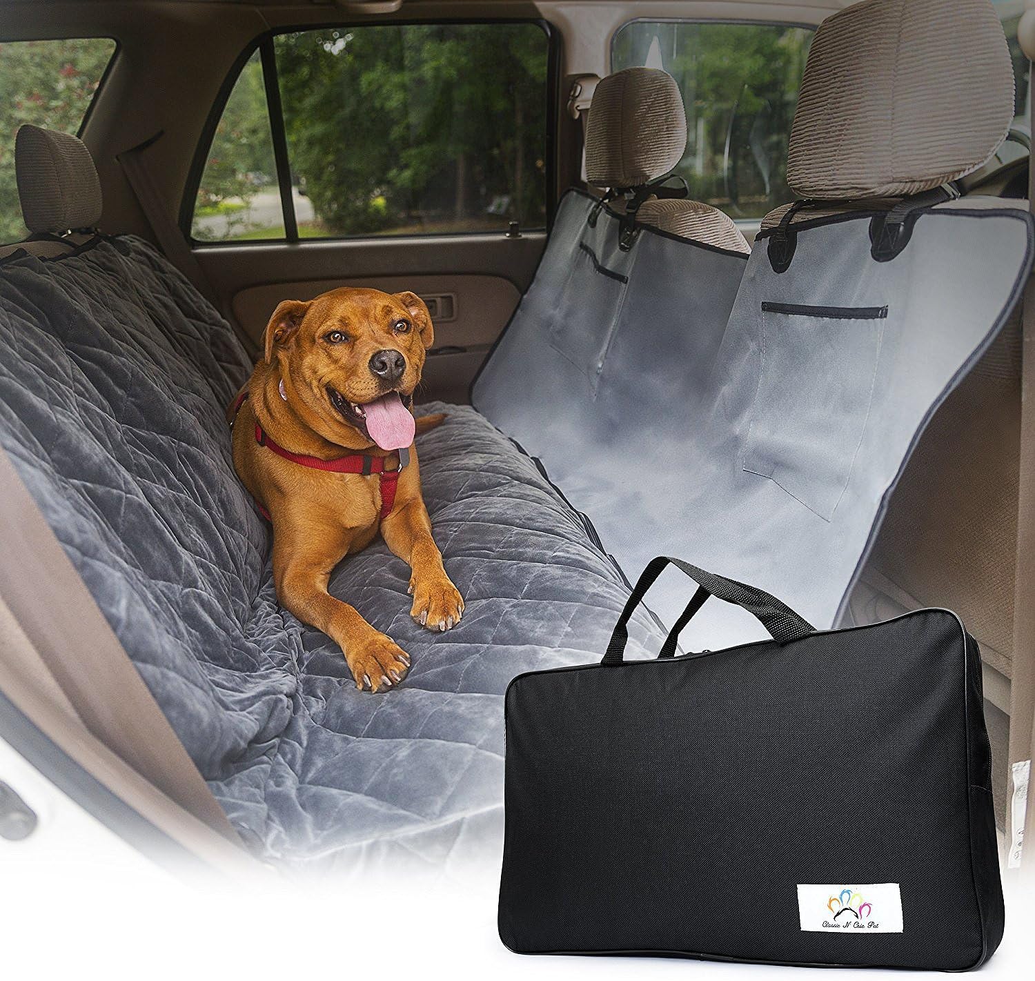 Classic N Chic Pet Travel Kit - 21.3 x 18.1 x 3.9 inches includes Waterproof Car Seat Cover, Seatbelt Leash Extender, Deluxe Paw-Print Blanket, and First Aid Kit