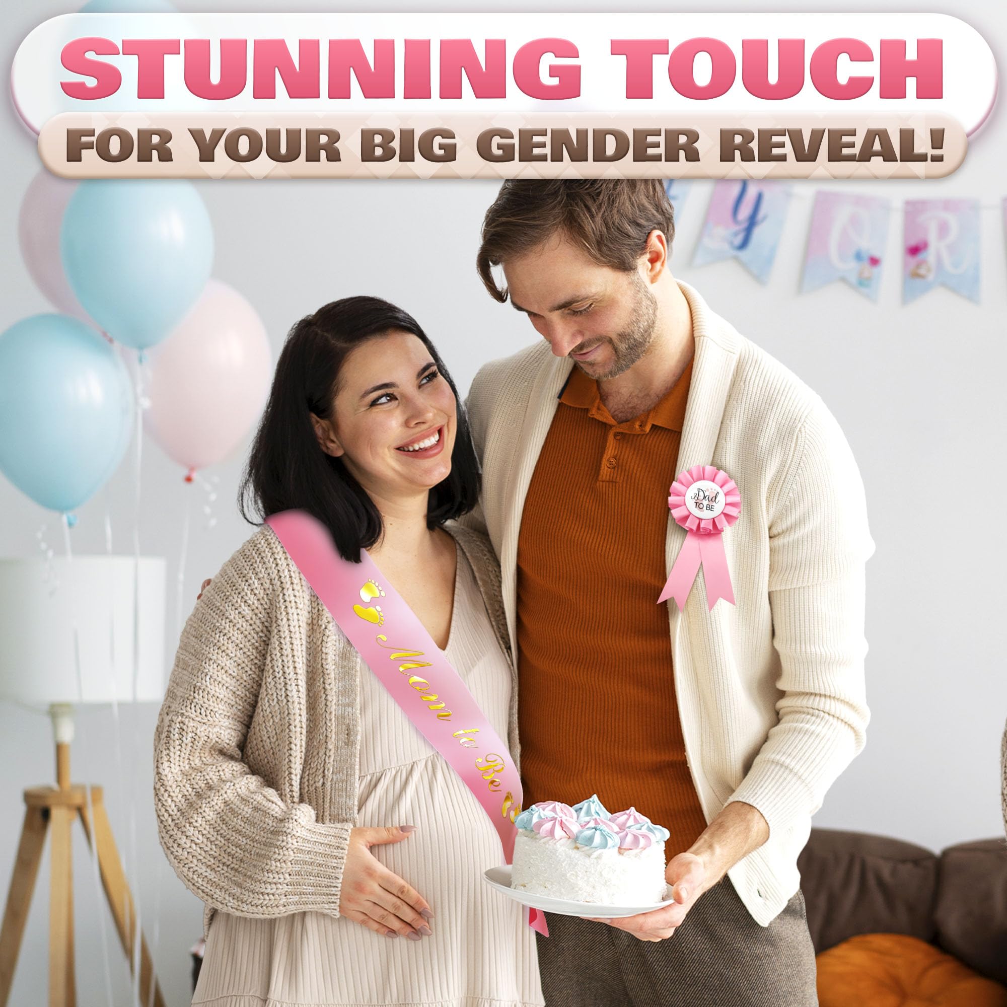 Pink Baby Shower Decorations Mom to Be Sash Baby Shower Decorations for Girl and Sash Daddy to Be Badge - Glossy Texture, Wearable Brooch, Wear-Resistant, set with Ribbon and Badge, Delicate craft